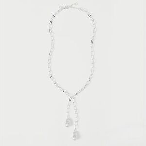 NWT, Ann Taylor, Double Lariat Pearl Silver Necklace, Adjustable Length